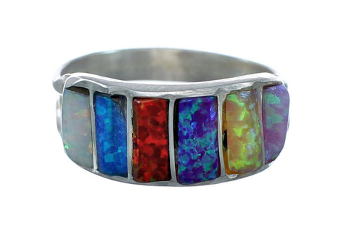 Authentic Zuni Multicolor Opal Sterling Silver Ring Size 6-1/4 X10605